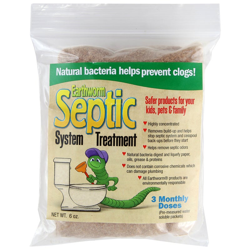 Earthworm Septic Tank System Treatment Cleaner! - 3 Monthly Doses - Pre-Measured Water Soluble Packets - Natural Enzymes, Safer for Family, Environmentally Responsible - 6 Oz. - Image 1